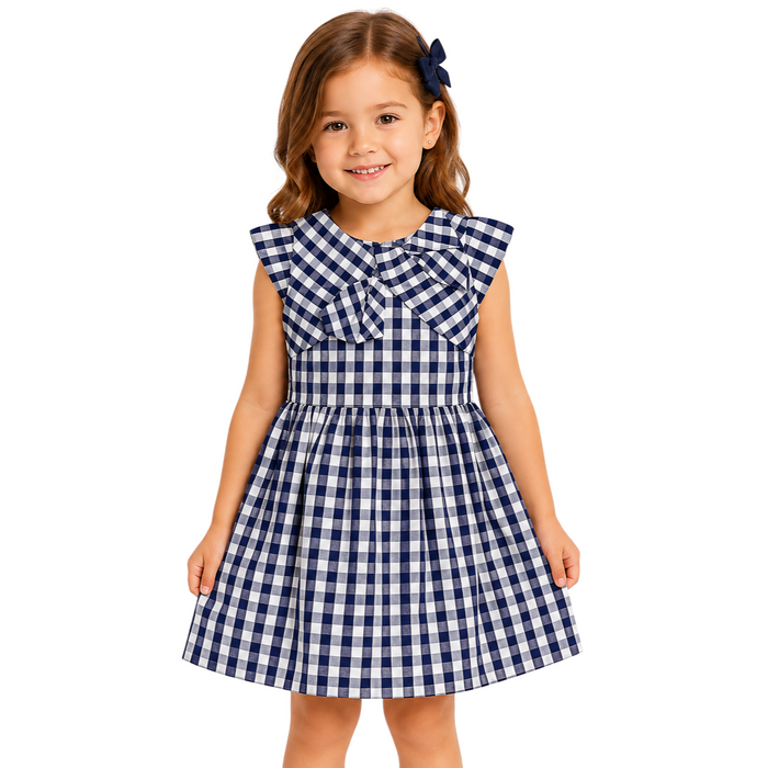 Mayoral - Little Girls Dress Checkered Blue and White