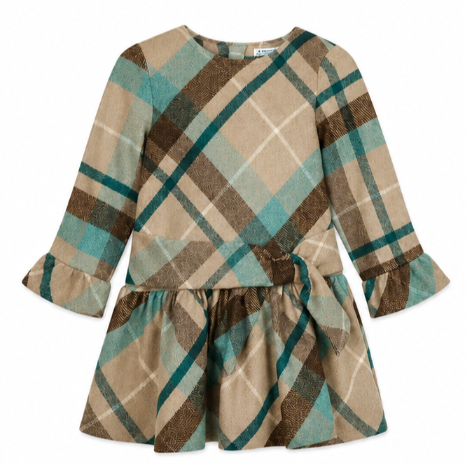 Mayoral - Little Girls Long Sleeves Dress Stone and Green