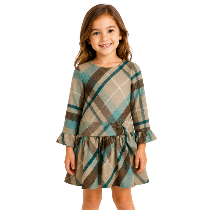 Mayoral - Little Girls Long Sleeves Dress Stone and Green
