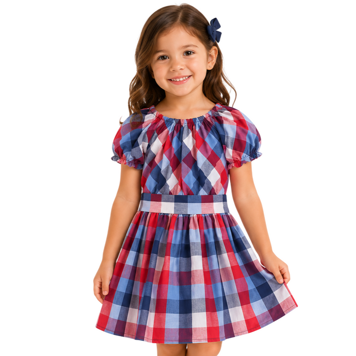 Mayoral - Little Girls Gingham Dress Red/Blue Design