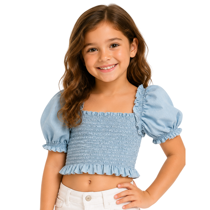 Mayoral - Little Girls Puff Sleeves Bleached Crop Top