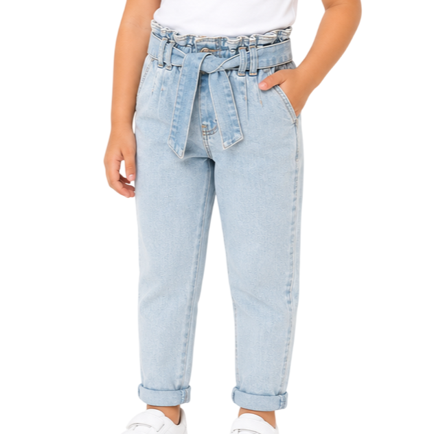 Mayoral - Little Girls Denim Bleached Pants with Belt