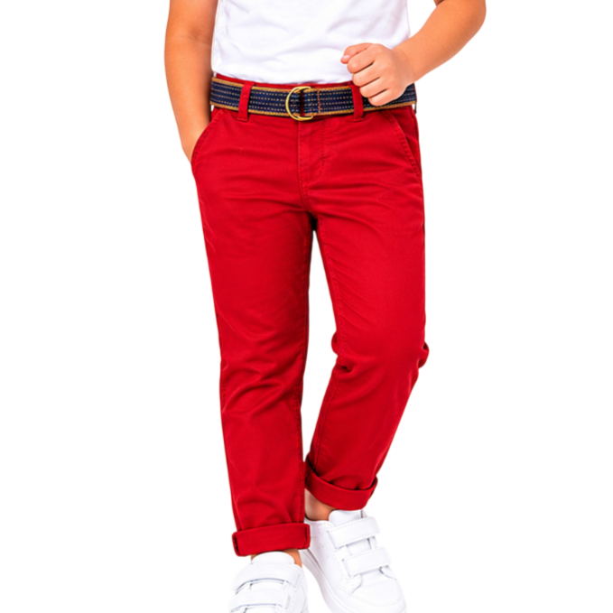 Mayoral - Little Boys Chino Pants Dark Red with Belt