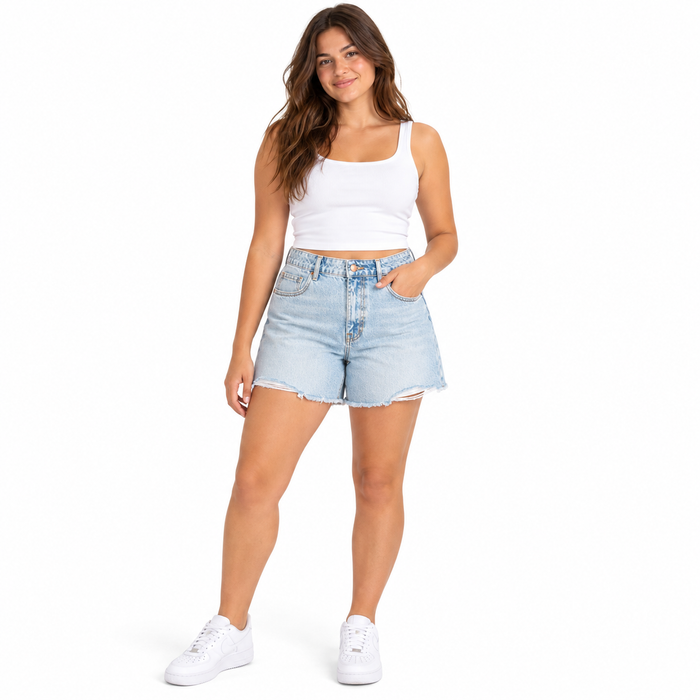 V by Very Light - Wash Denim Mom Shorts