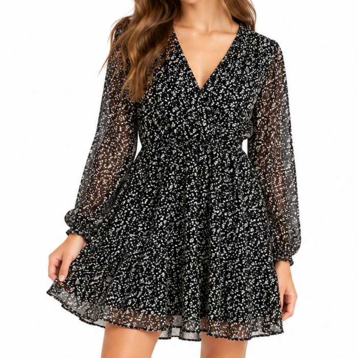 New Look Apricot Black Daisy Print Wrap Front Mini Dress