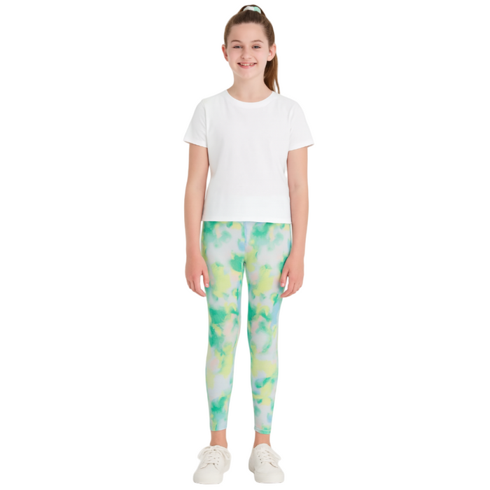 ID Ideology - Big Girls Spray Abstract-Print Leggings Skysail Blue with Scrunchie