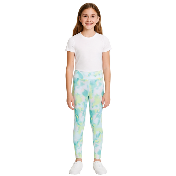 ID Ideology - Big Girls Spray Abstract-Print Leggings Skysail Blue without Scrunchie