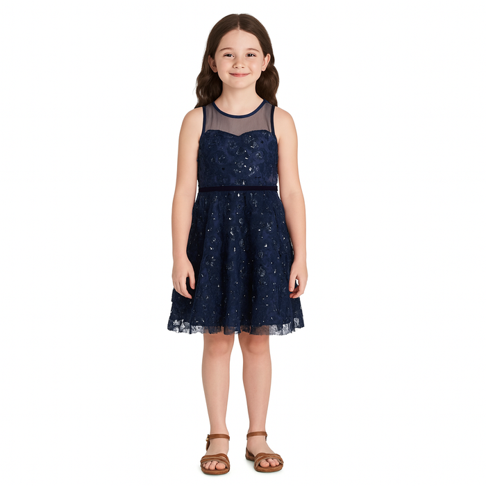 Rare Editions - Big Girls Sequin Soutache Social Dress Navy (8)
