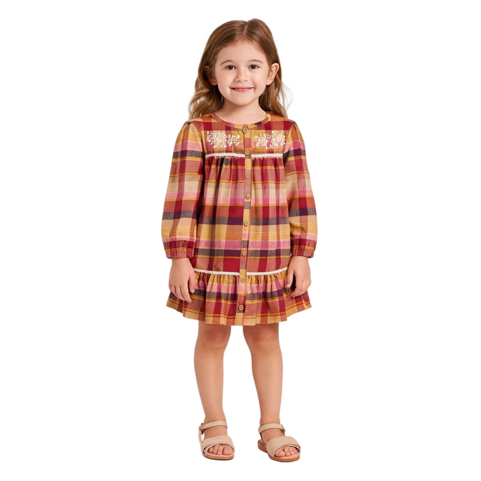 Kids Headquarters - Toddler Plaid Flannel Crochet Trim Dress