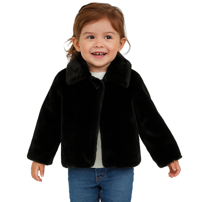 Epic Threads - Toddler Girls Faux-Fur Button-Up Long Sleeves Jacket Deep Black