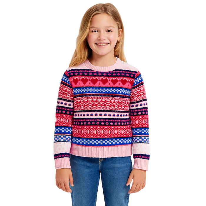 Epic Threads - Big Girls Fair Isle Stripes Pullover Sweater Violet Cream