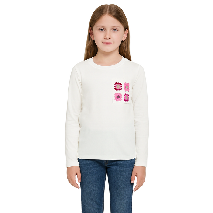 Epic Threads - Big Girls Crochet-Pocket Long Sleeves Snowfall White