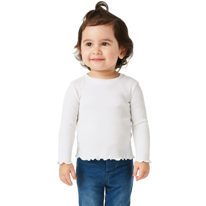 Epic Threads - Toddler Girls Solid Ribbed Lettuce-Hem Top Angel White