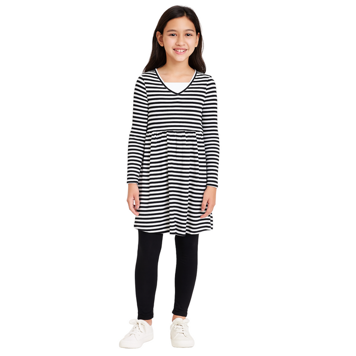 Epic Threads - Big Girls Long-Sleeve Chill Striped Dress Deep Black