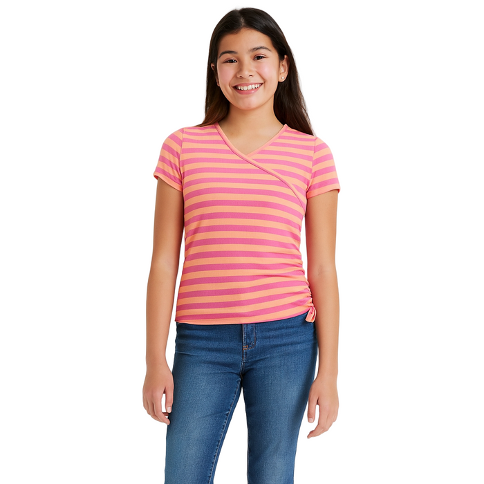 Epic Threads - Big Girls Kelsey Short-Sleeve Striped Faux-Wrap Top (14-16)