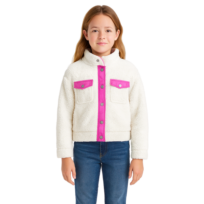 Epic Threads - Big Girl Faux-Sherpa Trucker Jacket Snowfall White Large (14-16)