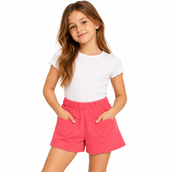 V by Very Little Girls Front Heart Pocket Shorts