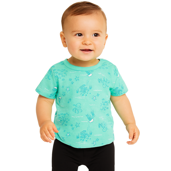 First Impressions - Baby Boys Sea-Print T-Shirt Seaside Green (6M-9M)