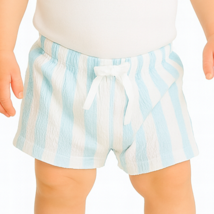 First Impressions - Baby Boys Rugby Stripe Shorts Oasis Blue (3M-6M)