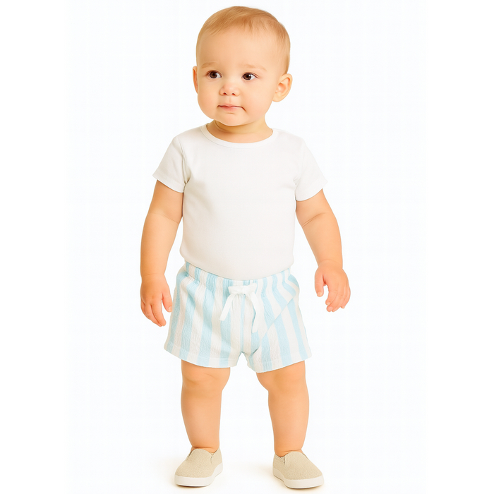 First Impressions - Baby Boys Rugby Stripe Shorts Oasis Blue (3M-6M)