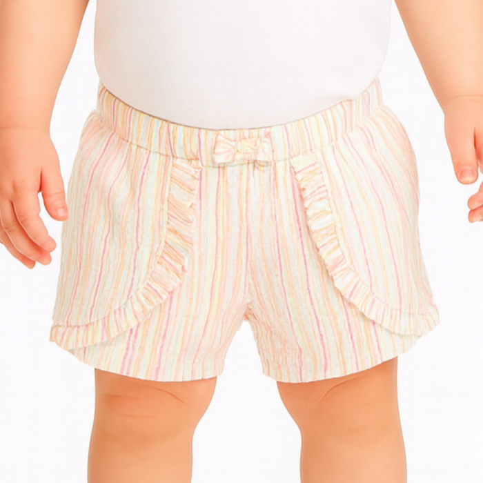First Impressions - Baby Girls Dash Stripe Shorts Angel White (3M-6M)