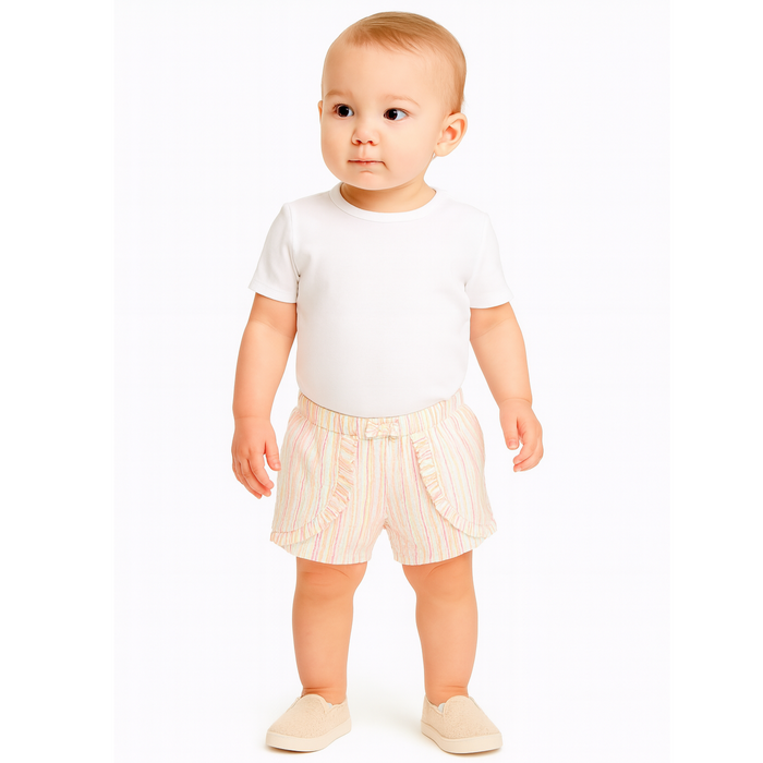 First Impressions - Baby Girls Dash Stripe Shorts Angel White (3M-6M)