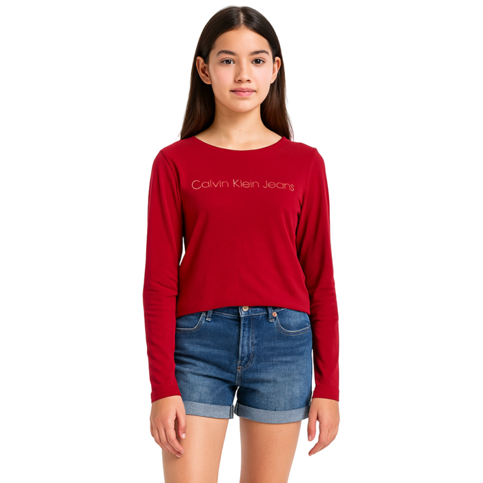 Calvin Klein - Big Girls Logo Dot Long Sleeve Tee Red Extra Large (16)