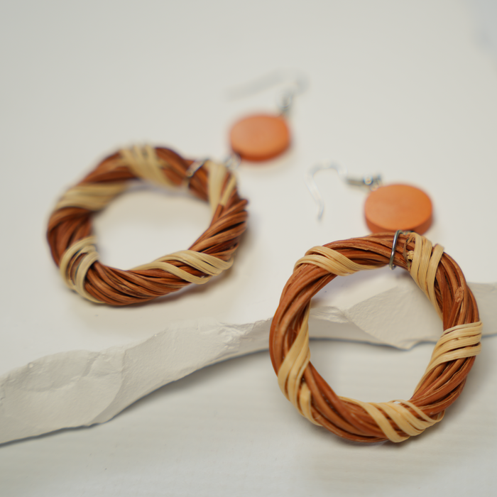 GOOD VIBES - Boho Wooden Rattan Round Hoop Drop Earrings