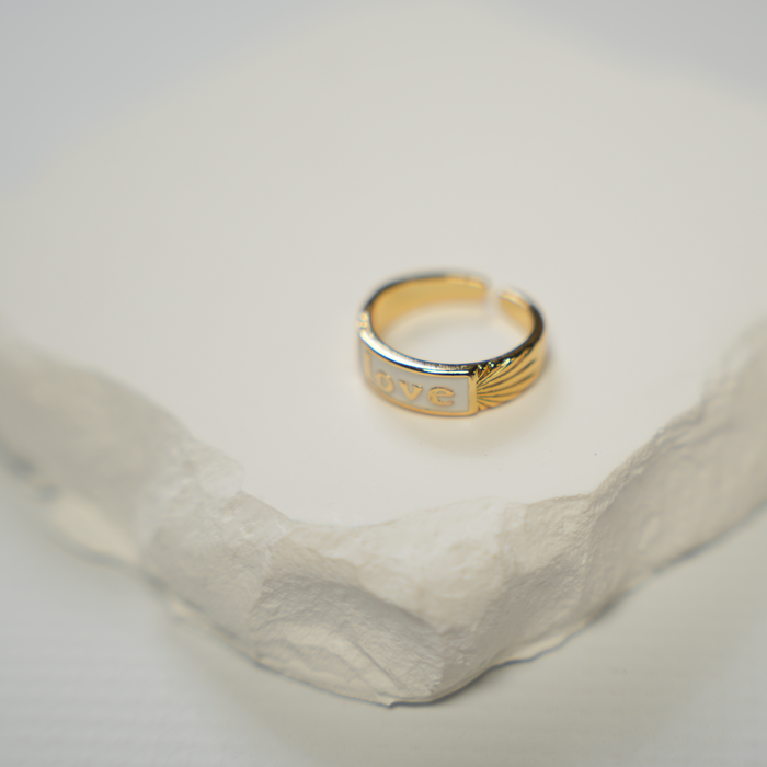 GOOD VIBES - White Love Enamel Adjustable Ring