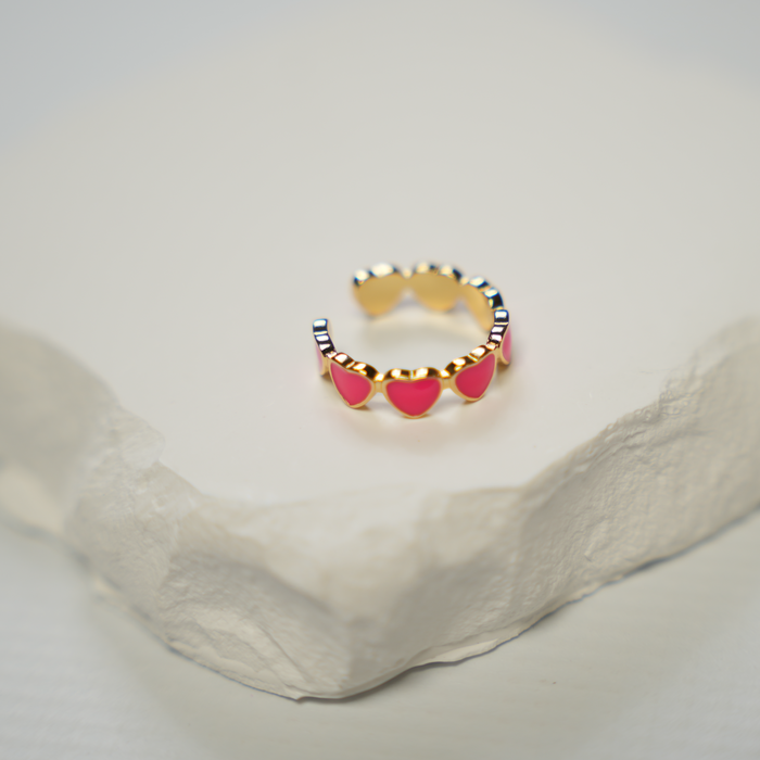 GOOD VIBES – Pink Connecting Big Heart Enamel Adjustable Ring