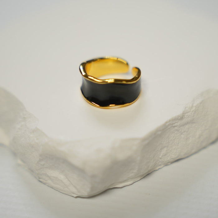 GOOD VIBES - Curvy Black Enamel Adjustable Ring