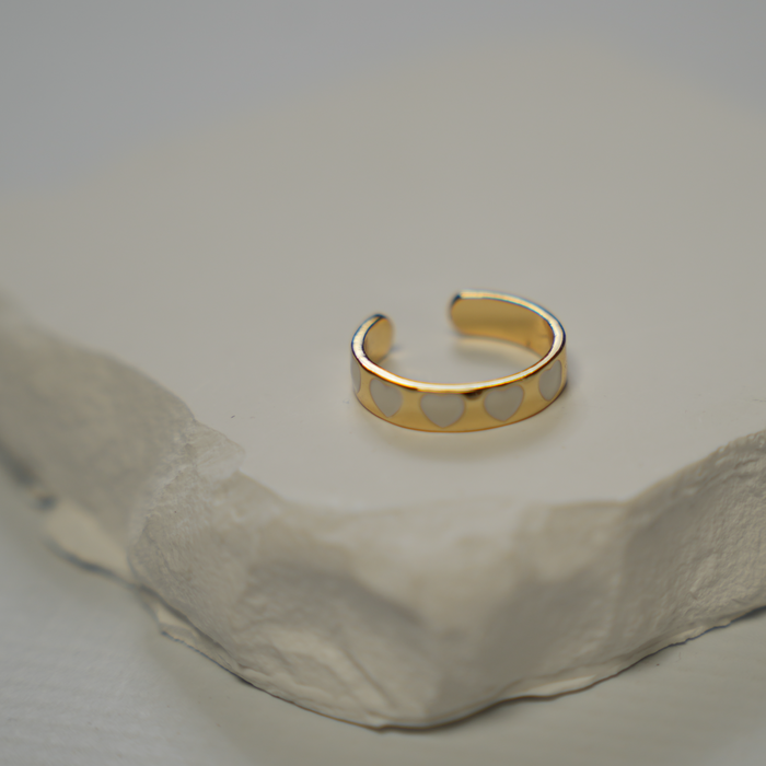GOOD VIBES - White Heart Enamel Adjustable Ring