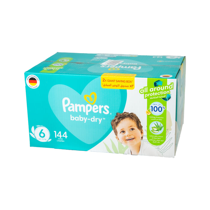 Pampers Pampers Baby-Dry Taped Diapers with Aloe Vera Lotion, up to 100% Leakage Protection, Size 6, 13+kg, 144 Count