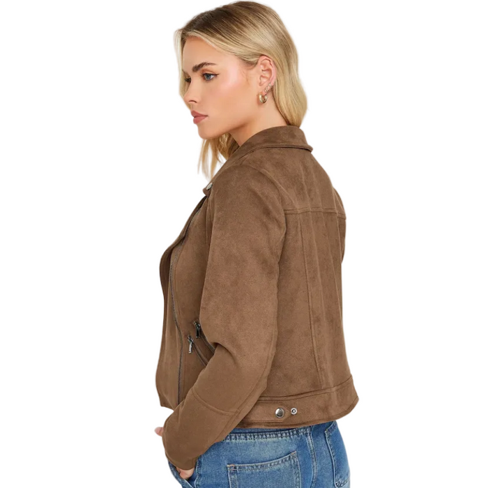 PixieGirl Petite Brown Faux Suede Biker Jacket