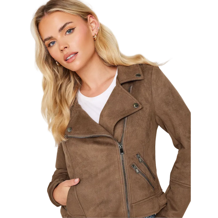 PixieGirl Petite Brown Faux Suede Biker Jacket