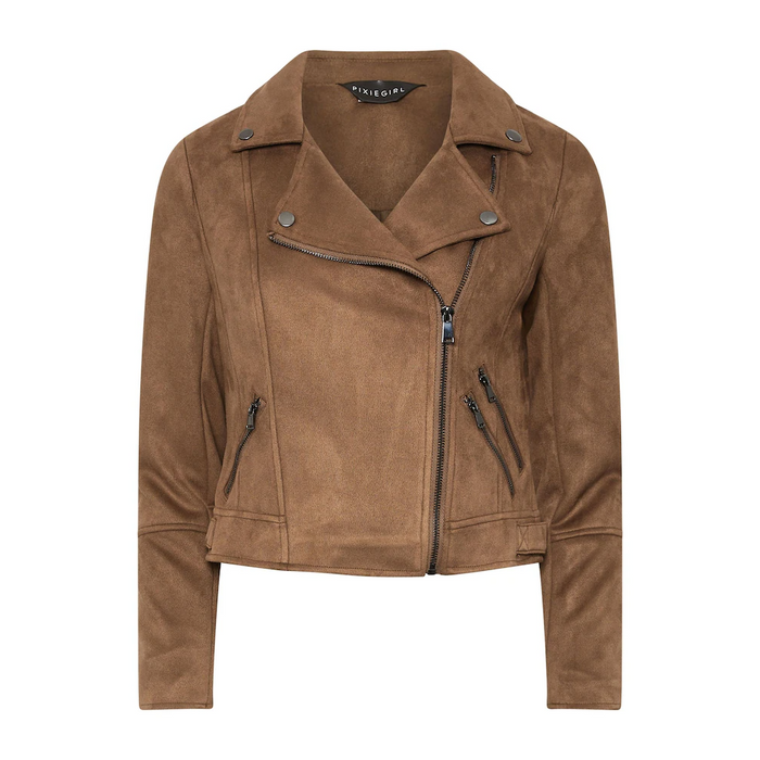 PixieGirl Petite Brown Faux Suede Biker Jacket