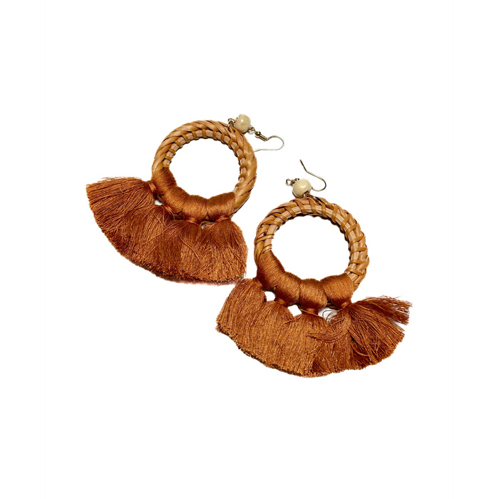 Boho Rattan Tassel Earrings