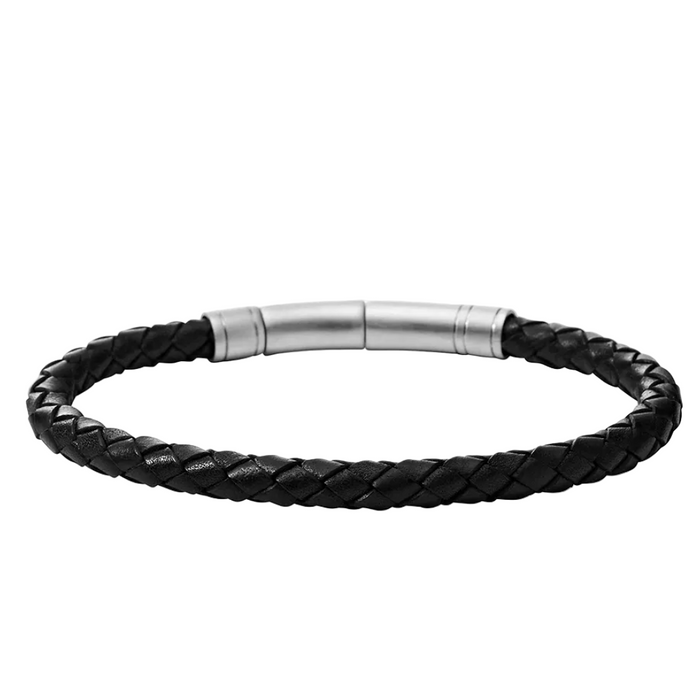 Fossil Men's Townsman Black Skinny Braided Leather Bracelet