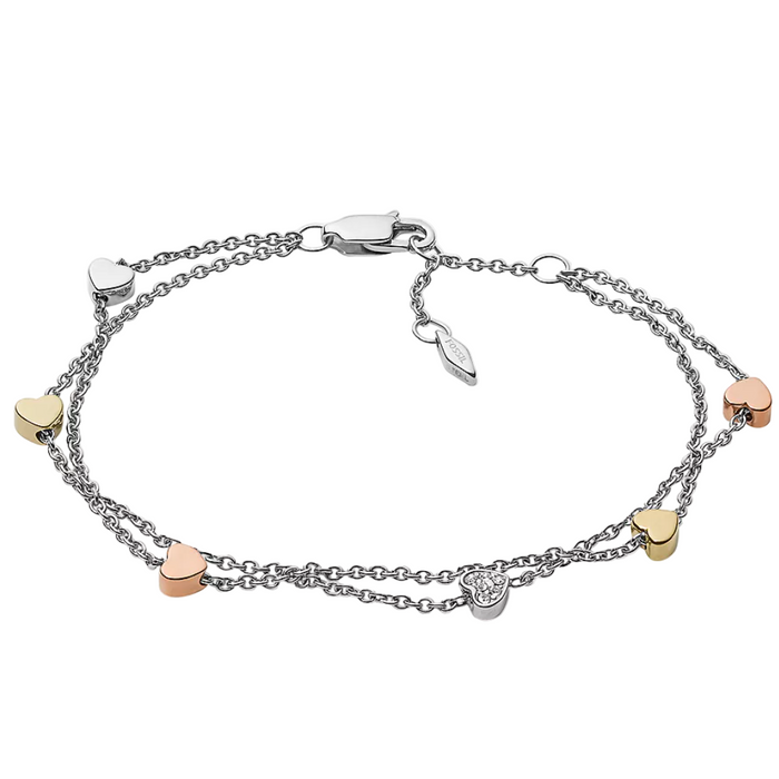 Fossil Women's Sutton Heart Tri-Tone Steel Double-Chain Bracelet