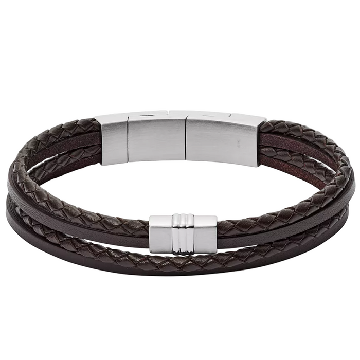 Fossil Men's Townsman Brown Multi-Strand Braided Leather Bracelet