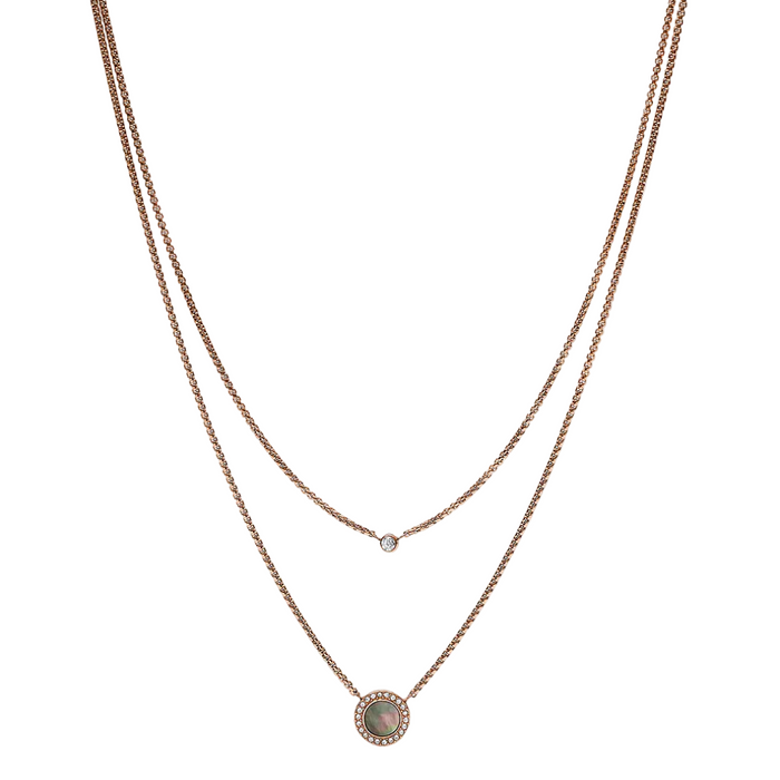 Fossil Women's Double Glitz Mother-of-Pearl Disc Pendant Necklace