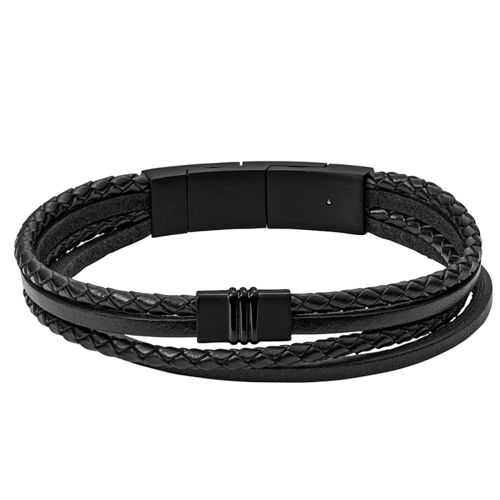 Fossil Men's Townsman Multi-Strand Black Leather Bracelet