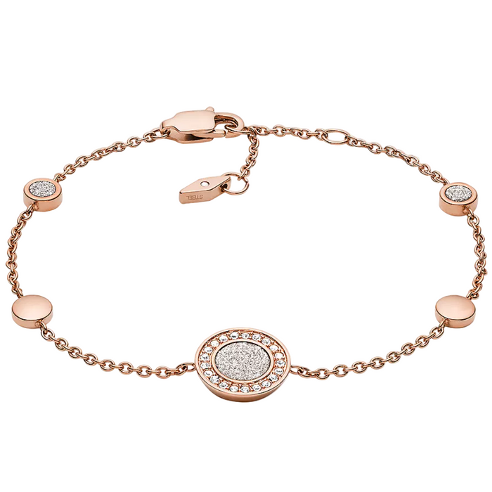 Fossil Women's Halo Rose Gold-Tone Station Bracelet