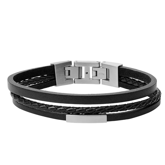 Fossil Men's Townsman Black Multi-Strand Leather Bracelet