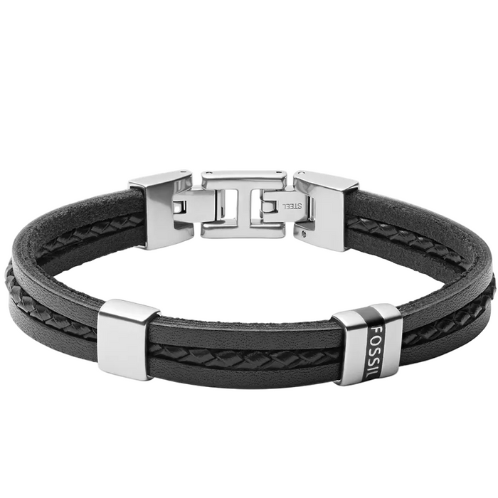 Fossil Men's Townsman Leather Essentials Black Leather Multi-Strand Bracelet