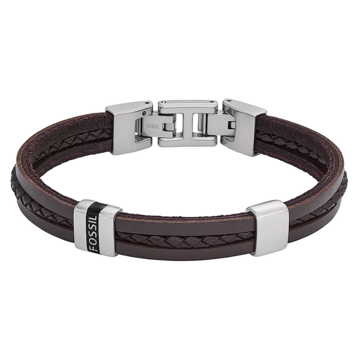 Fossil Men's Townsman Leather Essentials Brown Leather Strap Bracelet