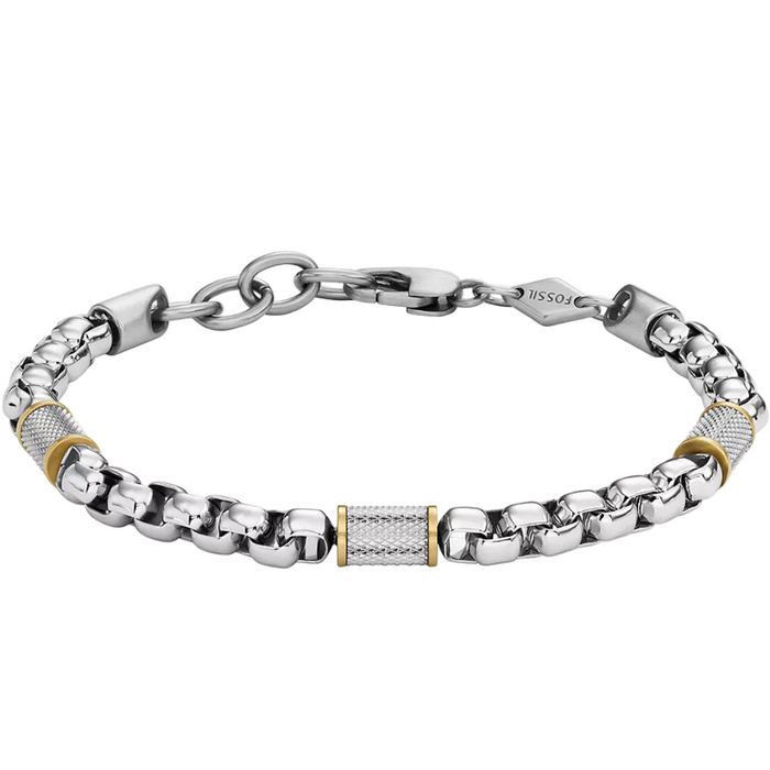 Fossil Men's Machine Knurled Texture Two-Tone Stainless Steel Chain Bracelet