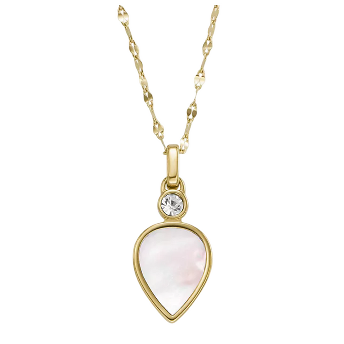 Fossil Women's Teardrop White Mother-of-Pearl Pendant Necklace