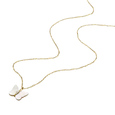 Fossil Women's Sutton Radiant Wings White Mother-of-Pearl Butterfly Chain Necklace