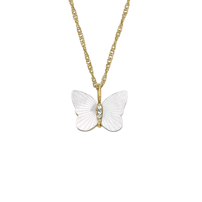 Fossil Women's Sutton Radiant Wings White Mother-of-Pearl Butterfly Chain Necklace
